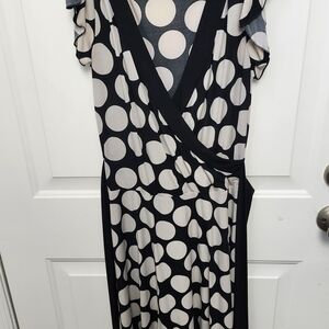 Elegant Black and White Polka Dot Wrap Dress